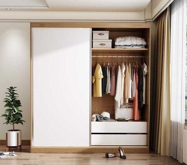 Loại tủ đồ theo phong cách tối giản thường sử dụng các tông màu ấm, trung tính